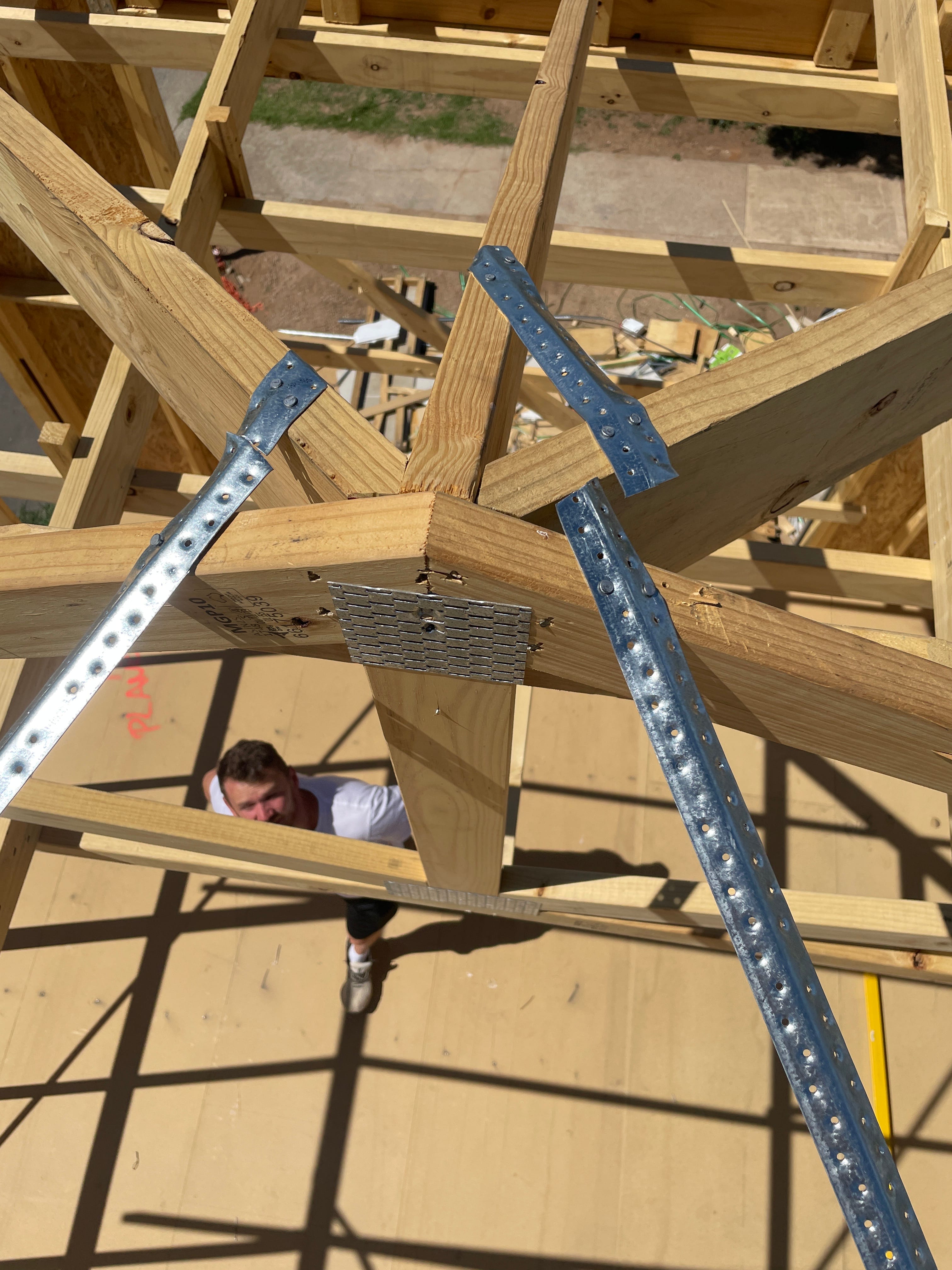 Building defect inspection - Structural issues Building defect inspection showing incorrect speed brace installation - Critical structural support issue identified during professional property inspection in Adelaide